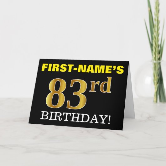 Black, Imitation Gold "83. BIRTHDAY" Karte (Vorderseite)