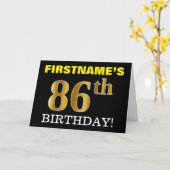 Black, Imitation Gold "86. BIRTHDAY" Karte (Gelbe Blume)
