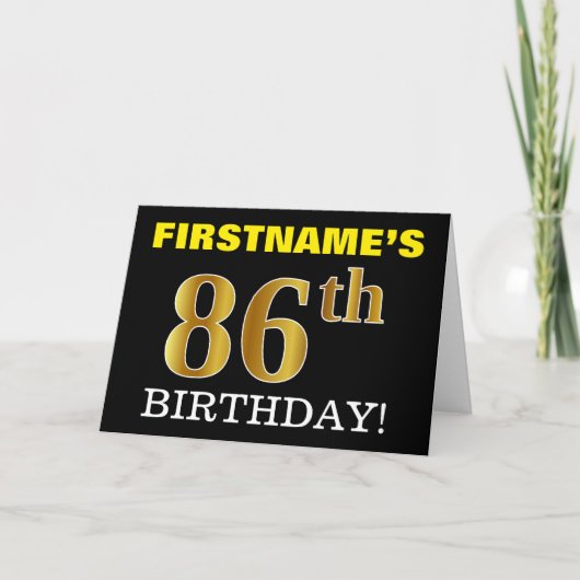 Black, Imitation Gold "86. BIRTHDAY" Karte (Vorderseite)