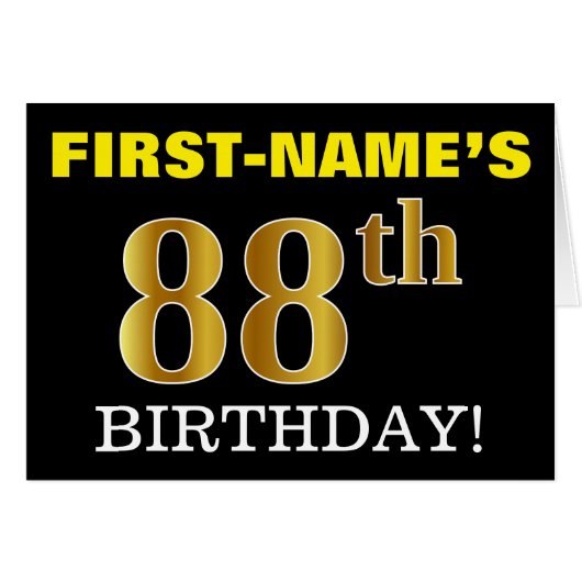 Black, Imitation Gold "88. BIRTHDAY" Karte (Vorderseite (Horizontal))