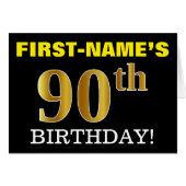 Black, Imitation Gold "90. BIRTHDAY" Card (Vorderseite (Horizontal))