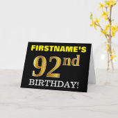 Black, Imitation Gold "92. BIRTHDAY" Karte (Gelbe Blume)