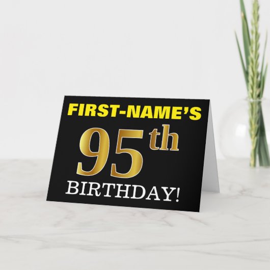 Black, Imitation Gold "95. BIRTHDAY" Karte (Vorderseite)