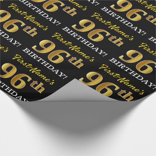 Black, Imitation Gold "96. BIRTHDAY" Geschenkpapier (Ecke)