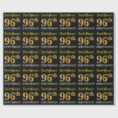 Black, Imitation Gold "96. BIRTHDAY" Geschenkpapier (Flach)