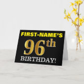 Black, Imitation Gold "96. BIRTHDAY" Karte (Gelbe Blume)