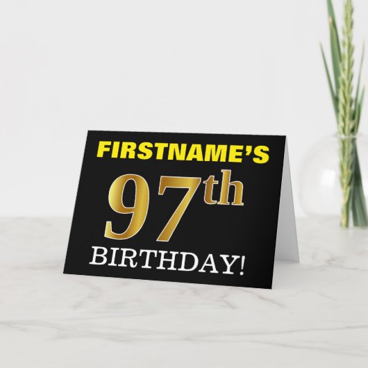 Black, Imitation Gold "97. BIRTHDAY" Karte (Vorderseite)