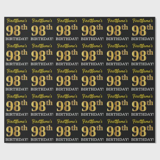 Black, Imitation Gold "98. BIRTHDAY" Geschenkpapier (Flach)
