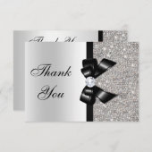 Black Imitats Bow Silver Diamonds Vielen Dank Dankeskarte (Vorne/Hinten)