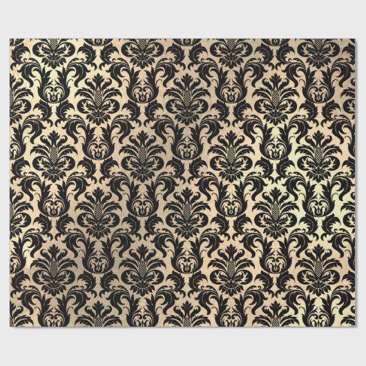 Black Imitats Gold Crystal Metallic Damask Geschenkpapier (Flach)