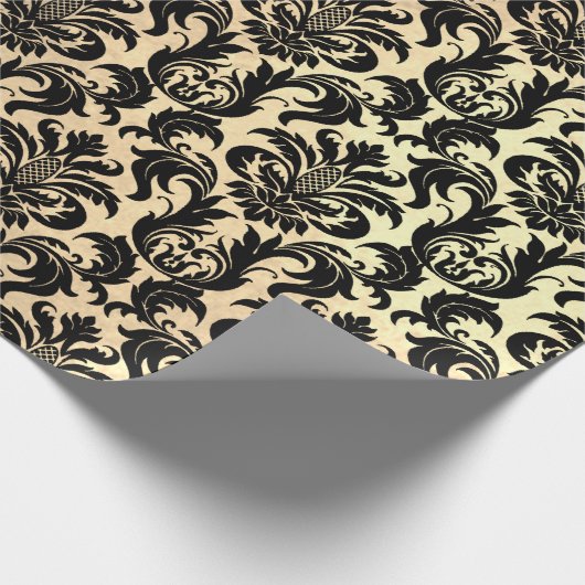 Black Imitats Gold Crystal Metallic Damask Geschenkpapier (Ecke)