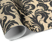 Black Imitats Gold Crystal Metallic Damask Geschenkpapier (Rolleneckpunkt)