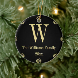 Black Imitats Gold Custom Monogram Name Weihnachte Keramikornament
