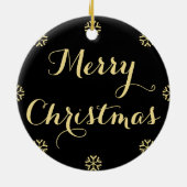 Black Imitats Gold Custom Monogram Name Weihnachte Keramikornament (Hinten)