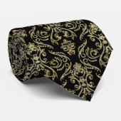 Black Imitats Gold & Diamonds Vintage Damaskus Krawatte (Gerollt)