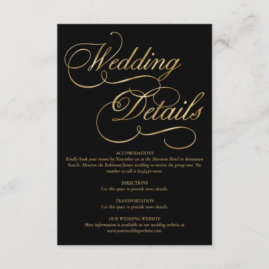 Black & Imitats Gold Foil Calligrafy Formal Weddin Begleitkarte (Vorderseite)