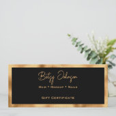 Black & Imitats Gold Foil Geschenkgutschein Einladung (Stehend Vorderseite)