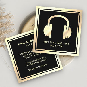 Black Imitats Gold Foil Kopfhörer Musik DJ Quadratische Visitenkarte