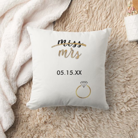 Black & Imitats Gold Foil Miss Mrs. Name Datum Pil Kissen (Decke)