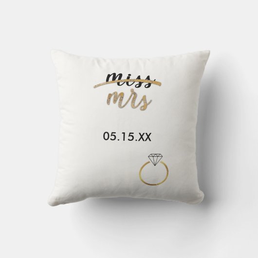 Black & Imitats Gold Foil Miss Mrs. Name Datum Pil Kissen (Rückseite)