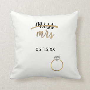 Black & Imitats Gold Foil Miss Mrs. Name Datum Pil Kissen