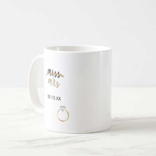 Black & Imitats Gold Foil Miss Mrs Name Datum Tass Kaffeetasse (Vorderseite Links)