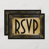 Black & Imitats Gold Gatsby Geometric Wedding RSVP (Vorne/Hinten)