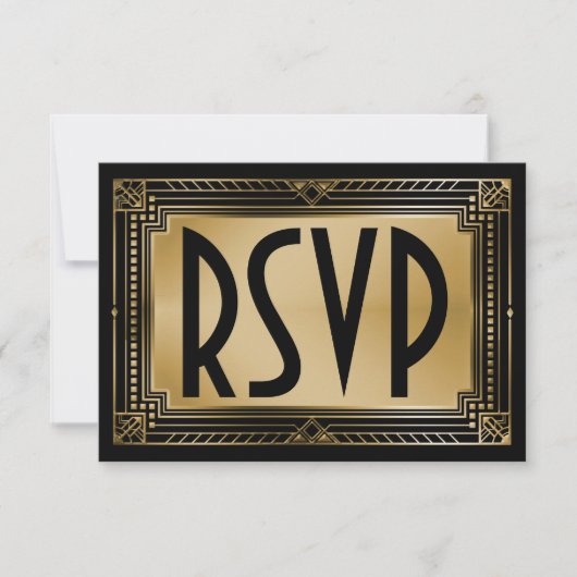Black & Imitats Gold Gatsby Geometric Wedding RSVP Karte (Vorderseite)