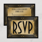 Black & Imitats Gold Gatsby Geometric Wedding RSVP Karte (Vorne/Hinten)