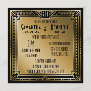 Black & Imitats Gold Great Gatsby Geometric Weddin Einladung
