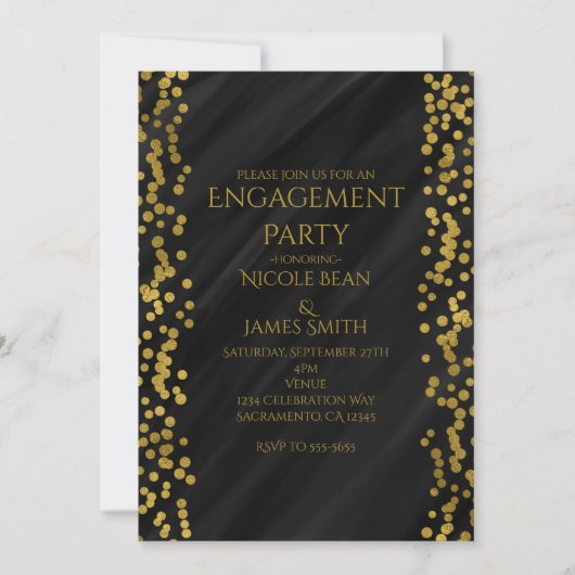 Black & Imitats Gold Moderne Glam Wedding Verlobun Einladung (Vorderseite)