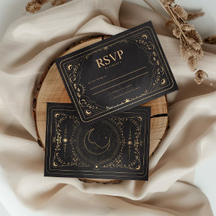 Black & Imitats Gold Tarot Celestial Hochzeit RSVP Karte