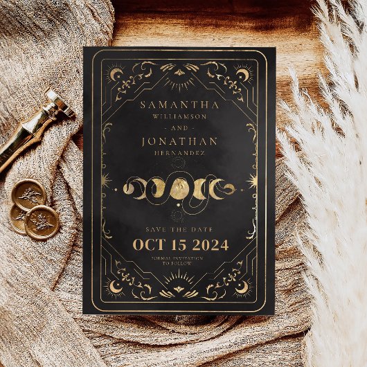 Black & Imitats Gold Tarot Celestial Hochzeit Save The Date