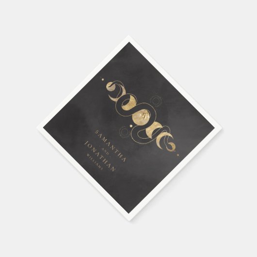 Black & Imitats Gold Tarot Celestial Hochzeit Serviette (Ecke)