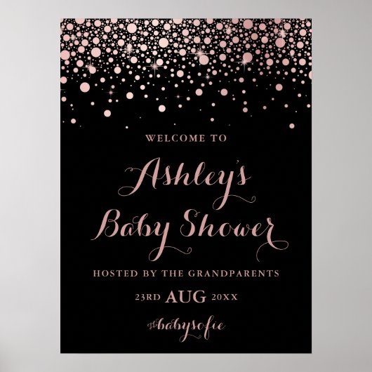Black Imitats Rose Gold Confetti Begrüßungsdusche  Poster (Vorne)