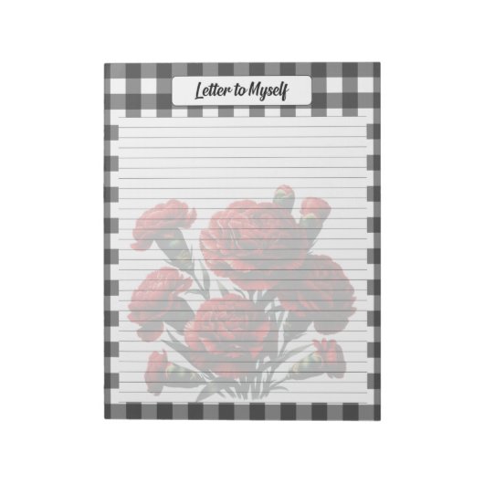 Black in White Floral Gingham_ Brief an mich Notizblock (Rotiert)