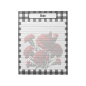 Black in White Floral Gingham _ Notes Notizblock (Rotiert)