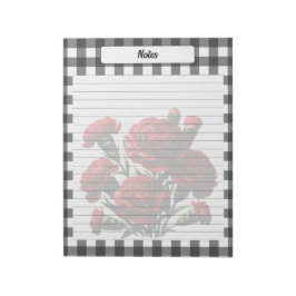 Black in White Floral Gingham _ Notes Notizblock