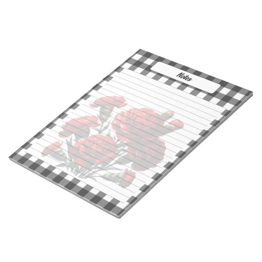 Black in White Floral Gingham _ Notes Notizblock (angewinkelt)