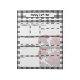 Black in White Floral Gingham_ Pflegeplan Notizblock