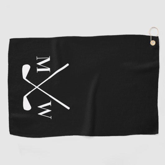 Black Initial Monogram Golfhandtuch (Horizontal)
