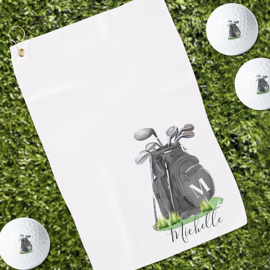 Black Initial Name Monogram Golfhandtuch