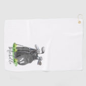 Black Initial Name Monogram Golfhandtuch (Horizontal)