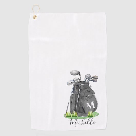 Black Initial Name Monogram Golfhandtuch (Vorderseite)