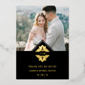 Black Initials Golden Chic Lace Romantische Hochze Folieneinladung (Vorderseite)