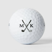 Black Initials und Crossed Clubs Golfer Modern Golfball (Vorderseite)