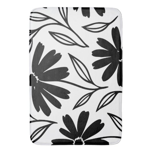 Black Ink Daisies Boho Badematte (Vorderseite Vertikal)