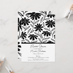 Black Ink Daisies Boho Brautparty Einladung