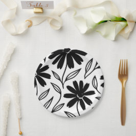 Black Ink Daisies Boho Brautparty Pappteller