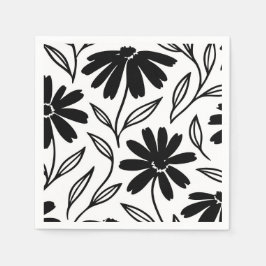 Black Ink Daisies Boho Brautparty Serviette